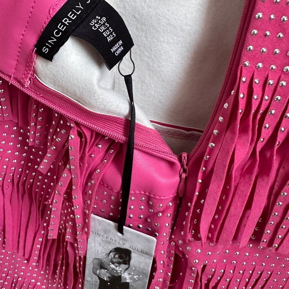 Sincerely Jules Pink Studded Fringe Mini Skirt Small NWT - Picture 3 of 5